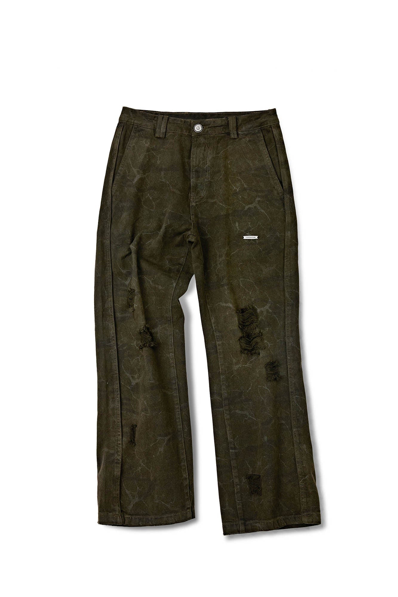 FACEONLAB Ripped Cracked Straight-Leg Pant