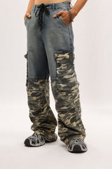 OVDY Camo Spliced Big-Pocket Jeans