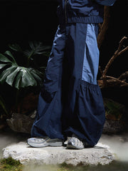 RELABEL Big-Pocket Pleated Oversized Curved Pants Blue