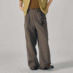 GONGHE REPUB Retro Paid Spliced Wide-Leg Pants