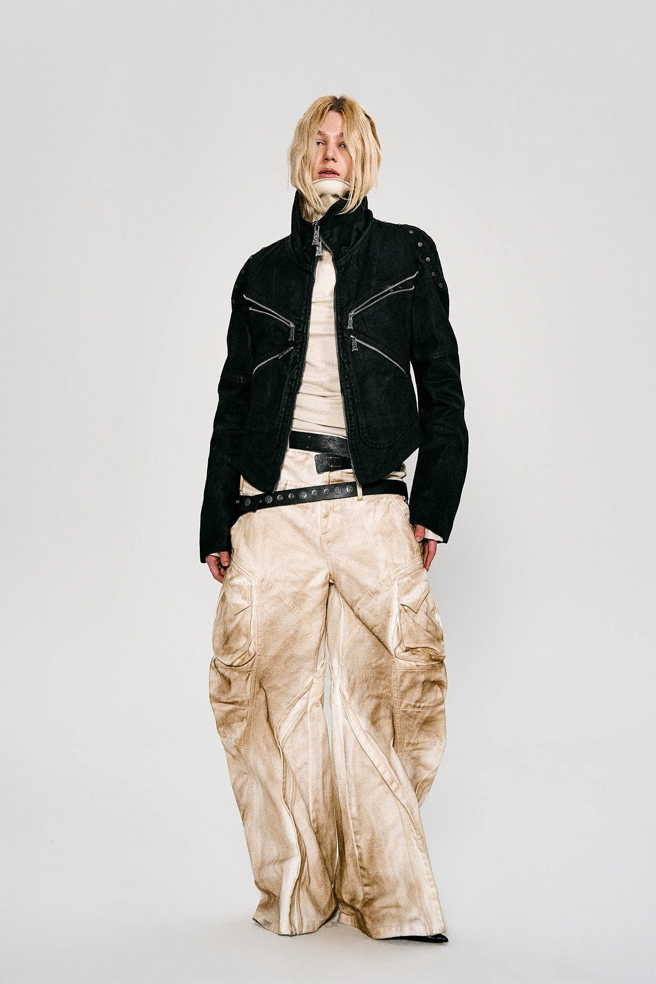 FLYERRER Rusted Double-Waist Multi-Pocket Curved-Leg Cargo