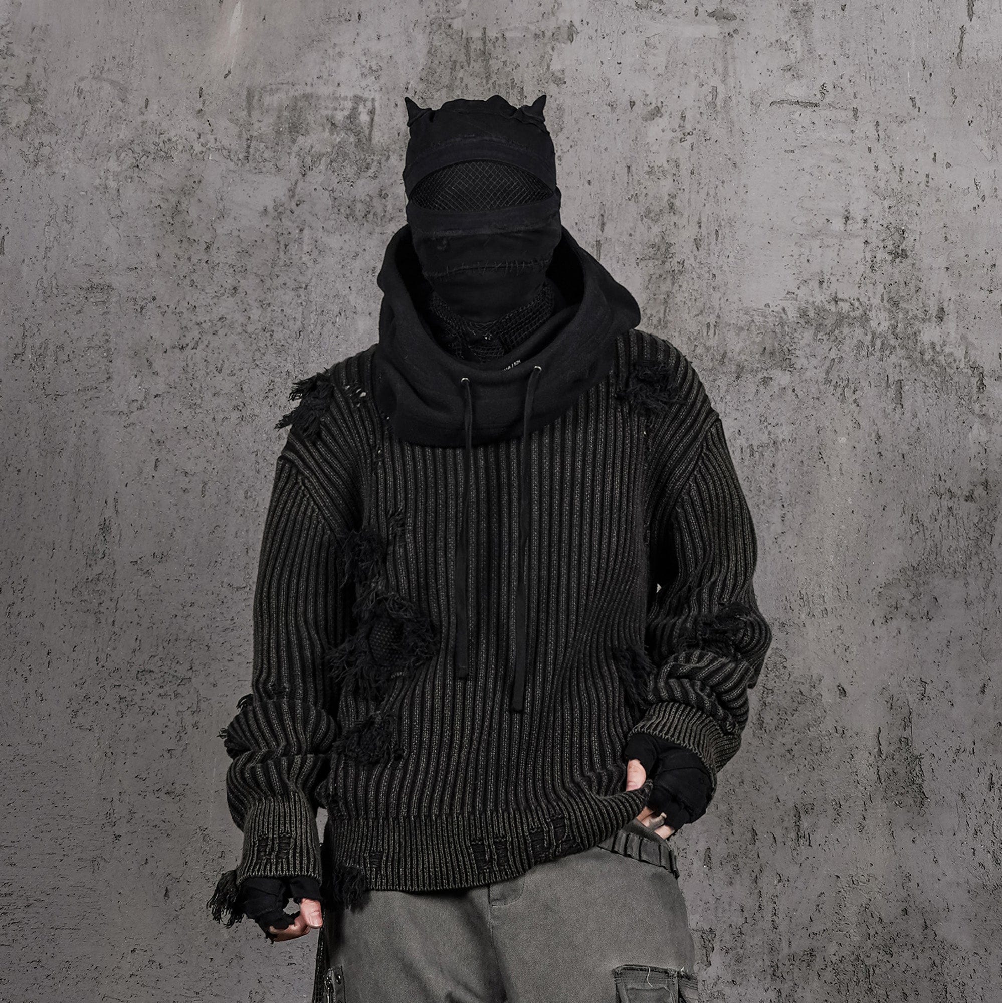 UNDERWATER Wasteland Ripped Sweater Charcoal