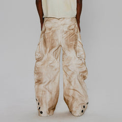 FLYERRER Rusted Double-Waist Multi-Pocket Curved-Leg Cargo