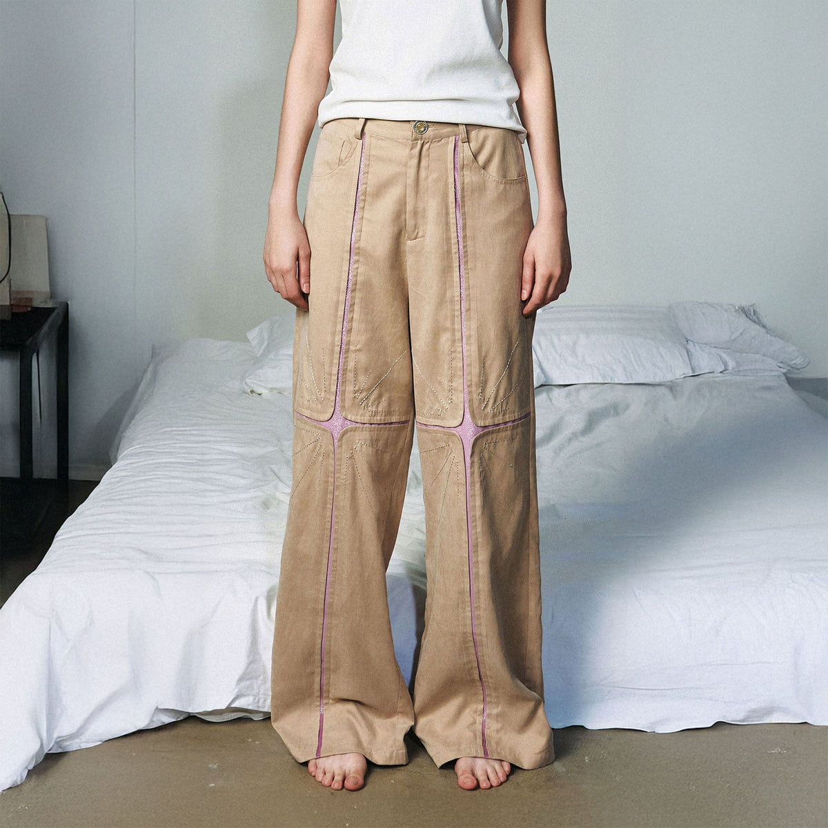 OIPWORD Middle Radiant Star Panel Wide-Leg Pants