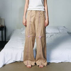 OIPWORD Middle Radiant Star Panel Wide-Leg Pants