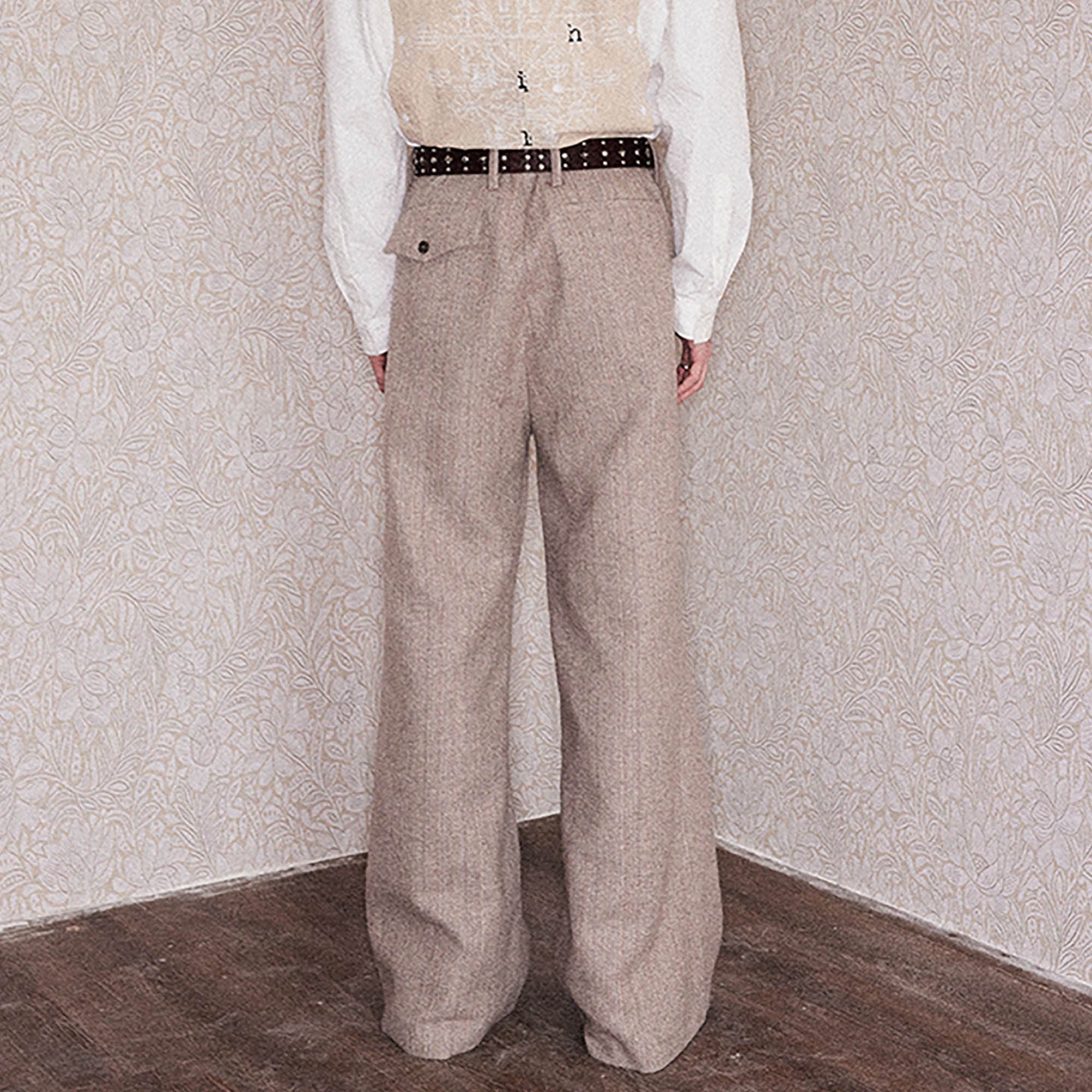 RICHILL Herringbone Hebrew Embroidery Wool-Blended Trousers