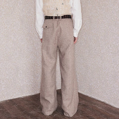 RICHILL Herringbone Hebrew Embroidery Wool-Blended Trousers