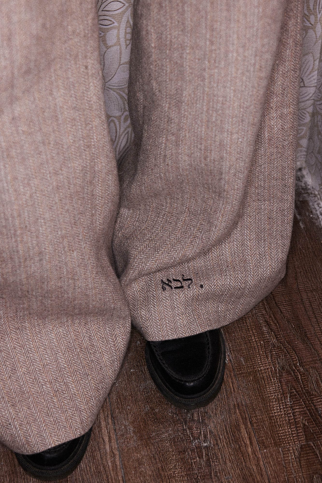 RICHILL Herringbone Hebrew Embroidery Wool-Blended Trousers