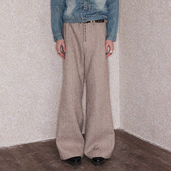 RICHILL Herringbone Hebrew Embroidery Wool-Blended Trousers