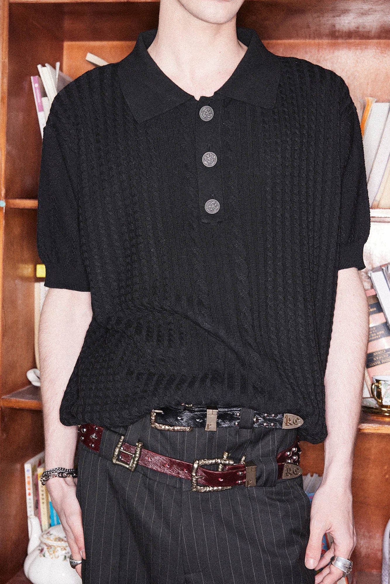 RICHILL Cable-Knit Polo T-Shirt