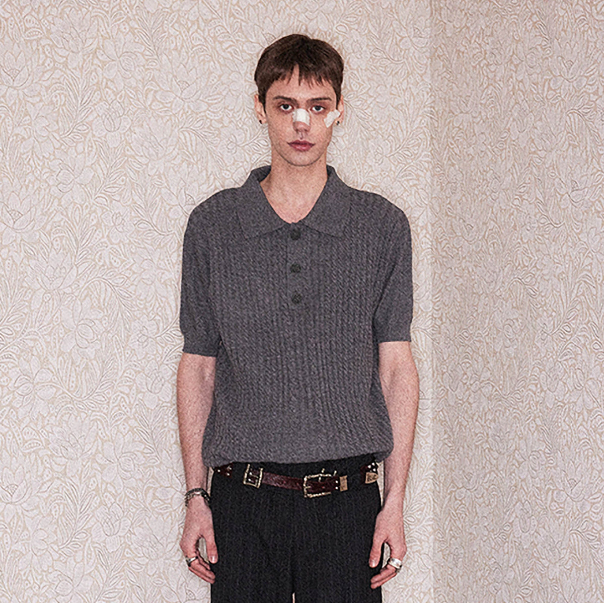 RICHILL Cable-Knit Polo T-Shirt