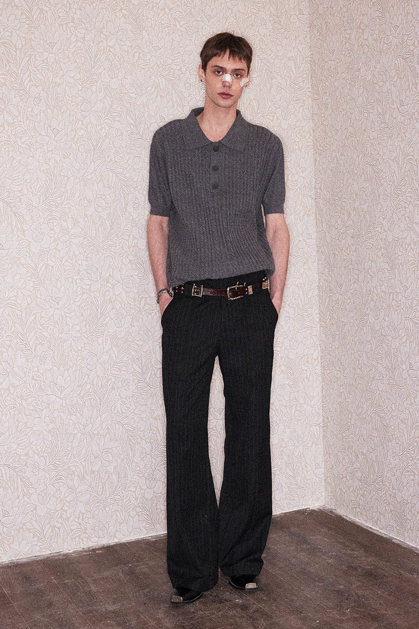 RICHILL Cable-Knit Polo T-Shirt