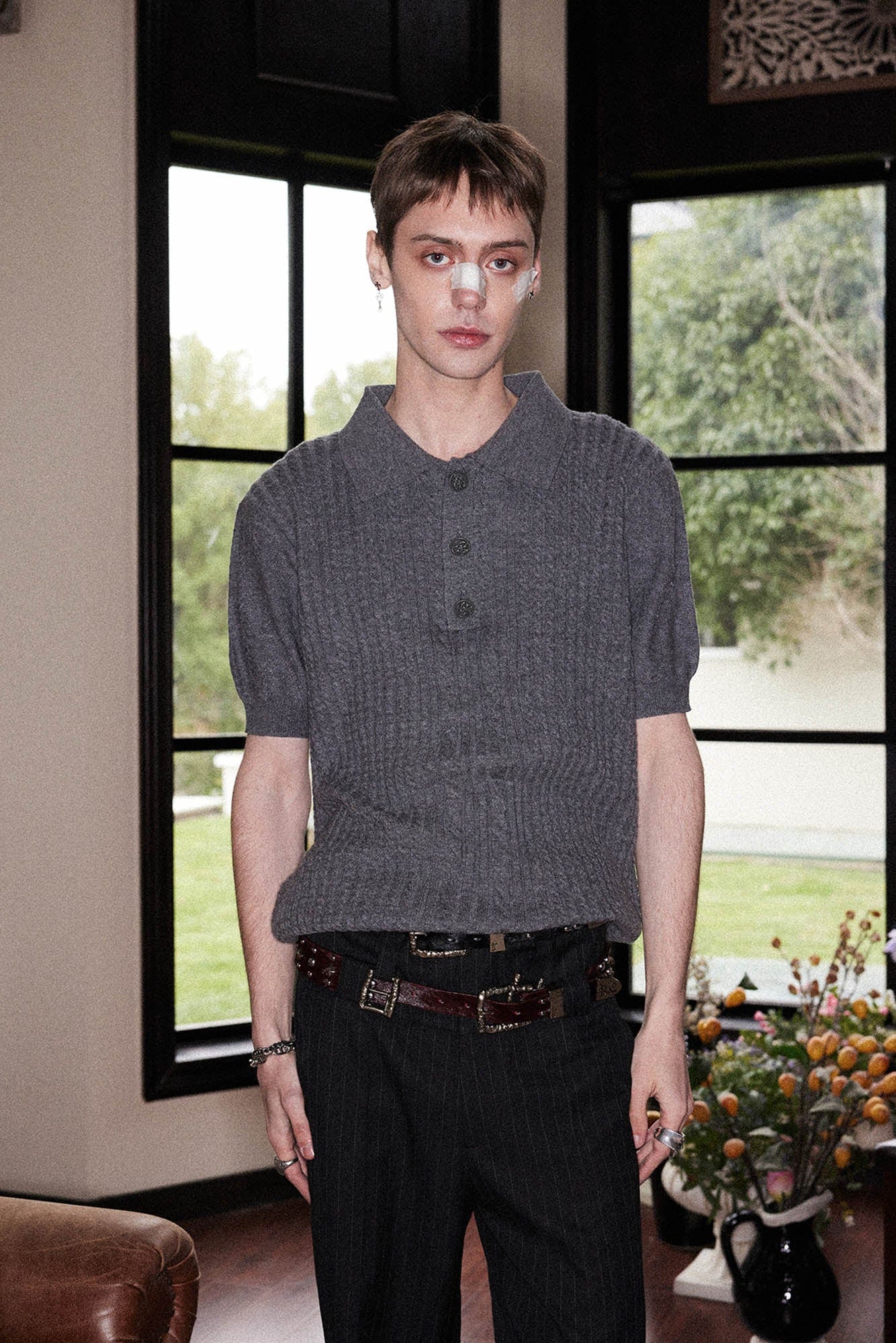 RICHILL Cable-Knit Polo T-Shirt