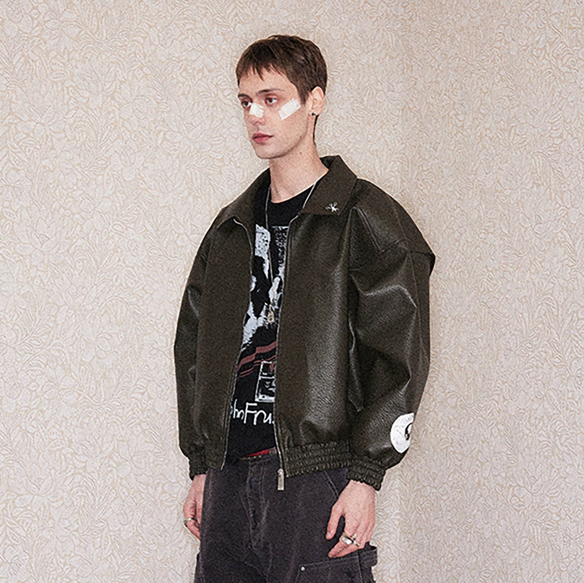 RICHILL My Smile is A Rifle Faux Leather Jacket