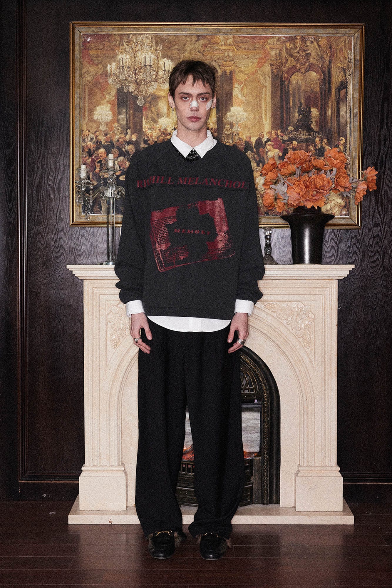 RICHILL Paneled Graphic Print Raglan Sweatshirt