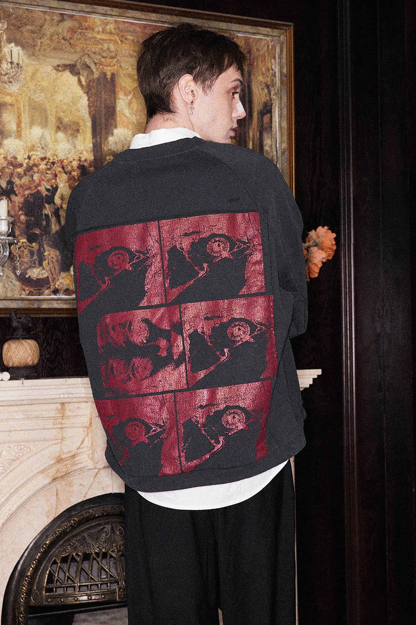 RICHILL Paneled Graphic Print Raglan Sweatshirt
