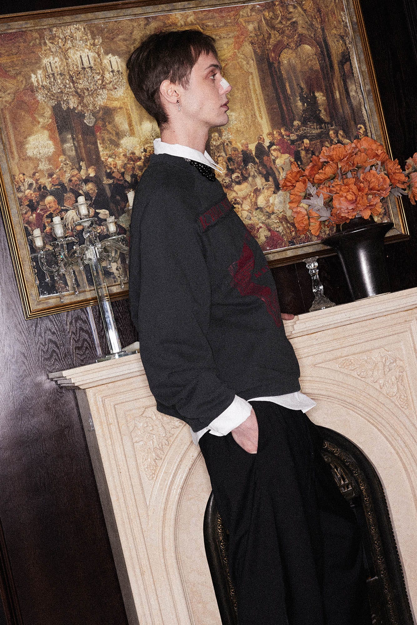 RICHILL Paneled Graphic Print Raglan Sweatshirt