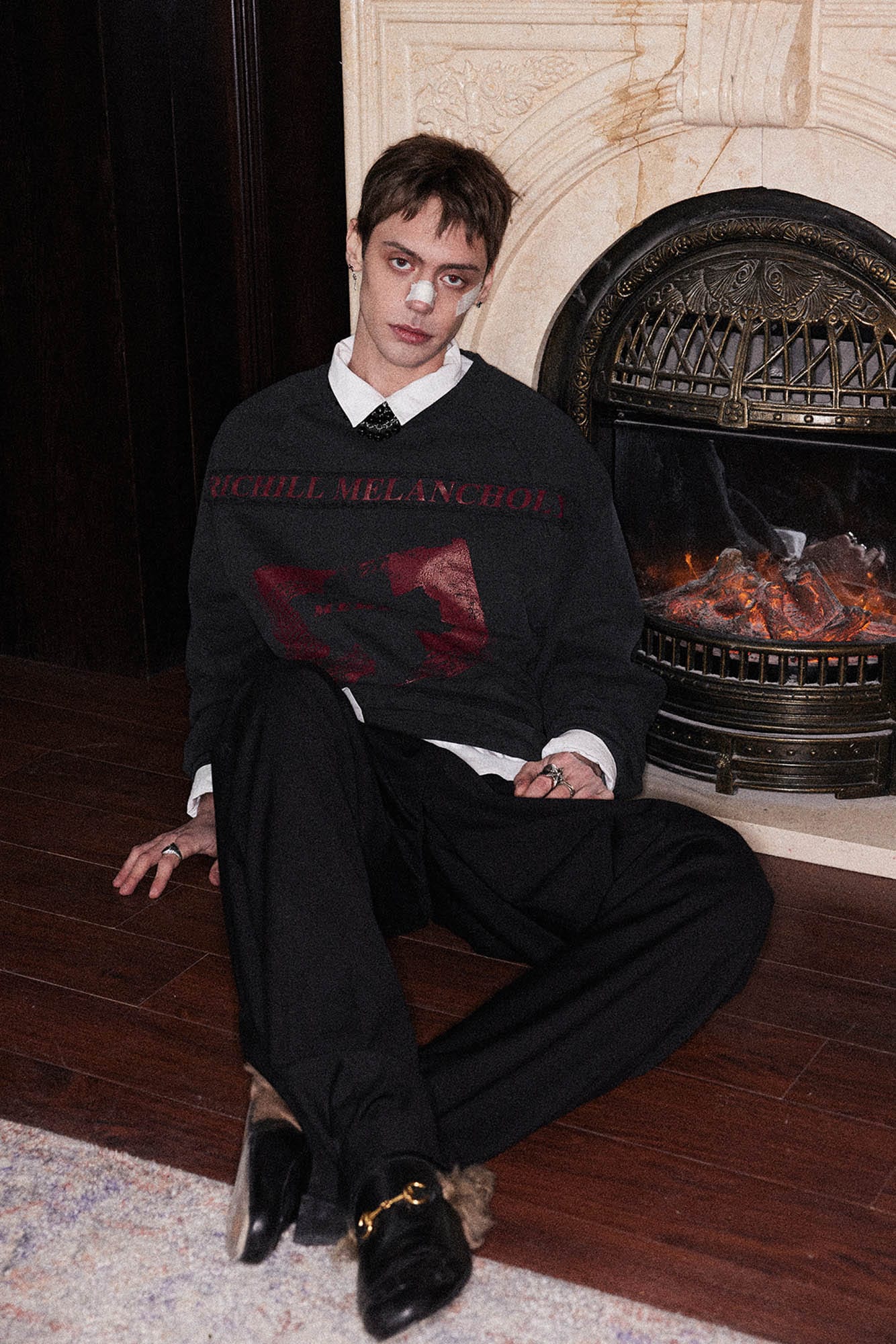 RICHILL Paneled Graphic Print Raglan Sweatshirt