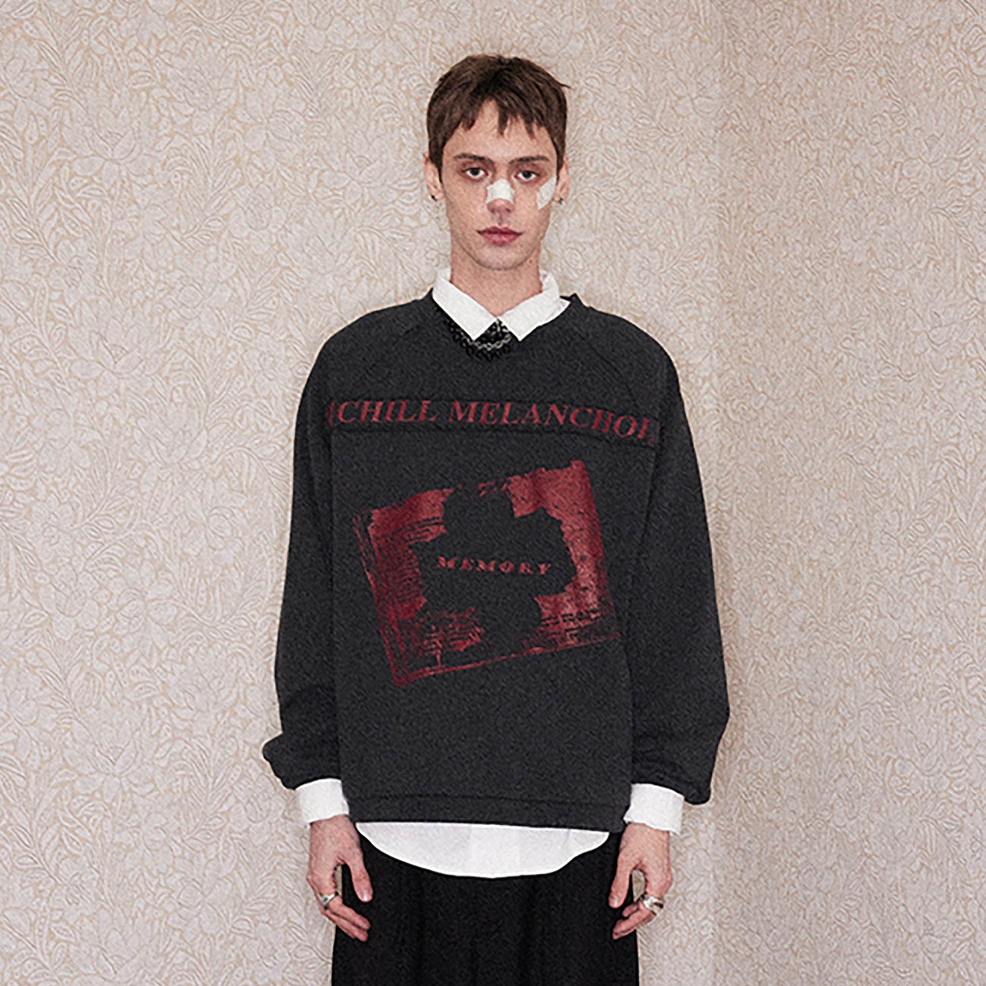 RICHILL Paneled Graphic Print Raglan Sweatshirt