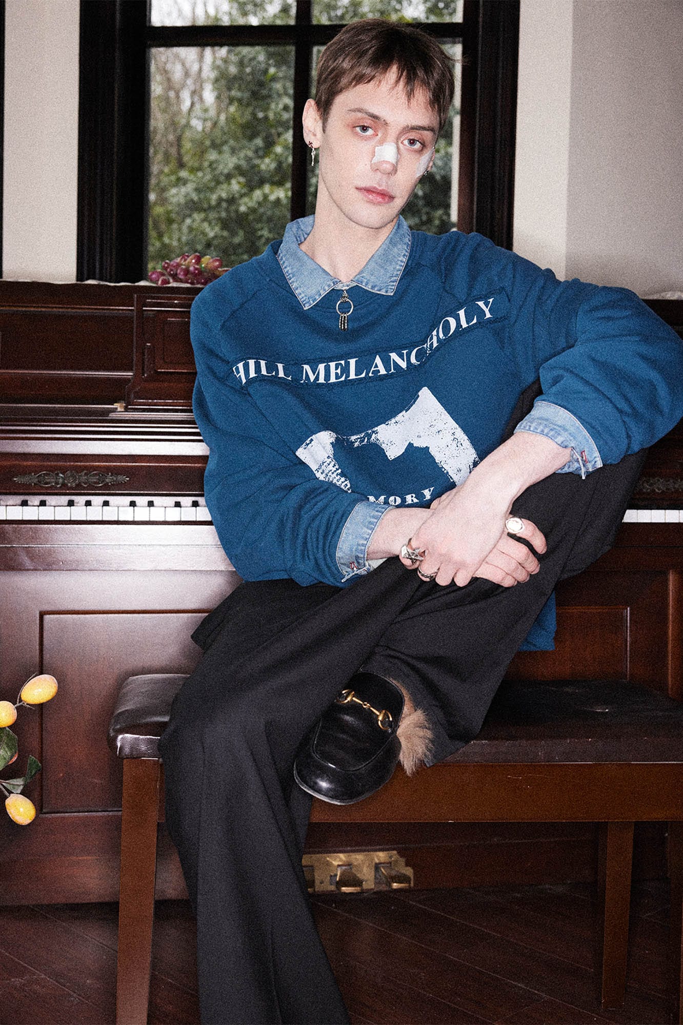 RICHILL Paneled Graphic Print Raglan Sweatshirt