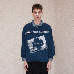 RICHILL Paneled Graphic Print Raglan Sweatshirt