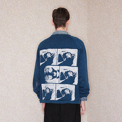 RICHILL Paneled Graphic Print Raglan Sweatshirt