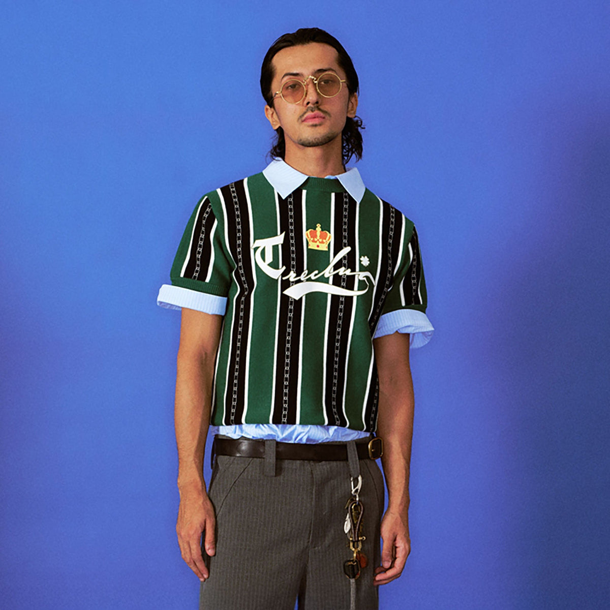 TRECLUB Retro Chain Stripe Knit T-Shirt