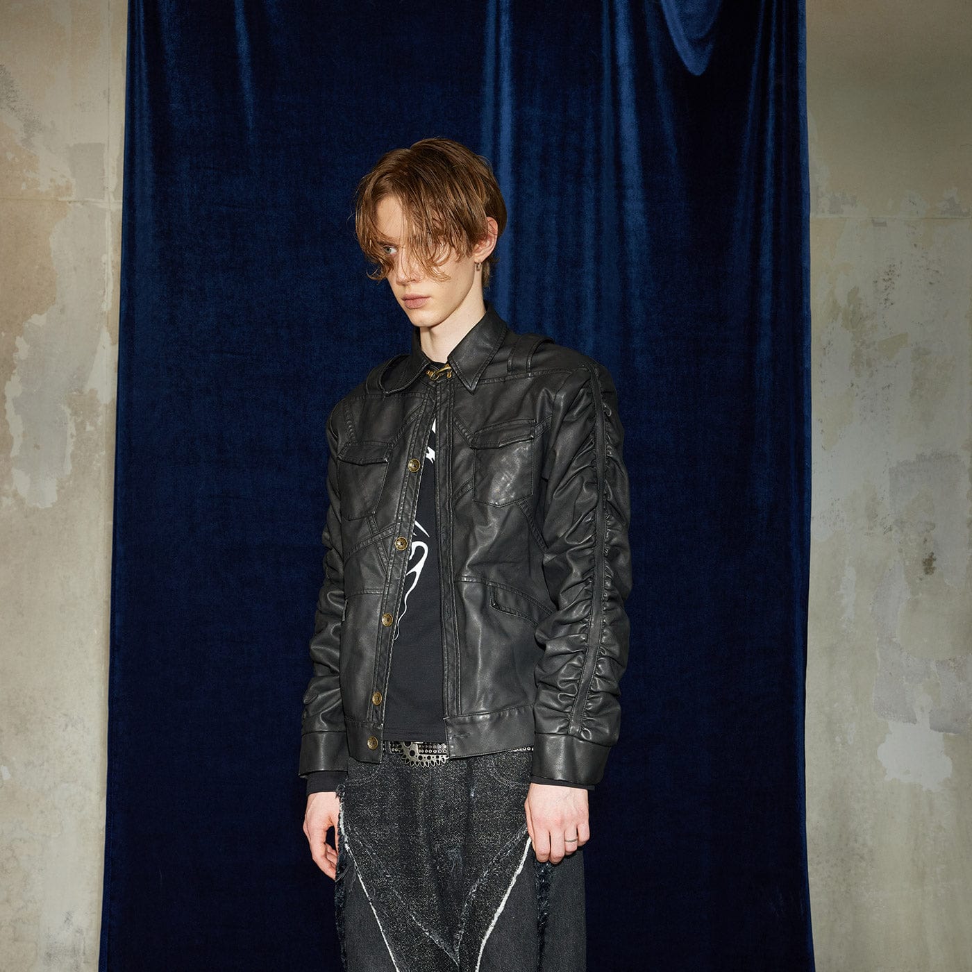 DND4DES Faux Leather Wrinkled Jacket