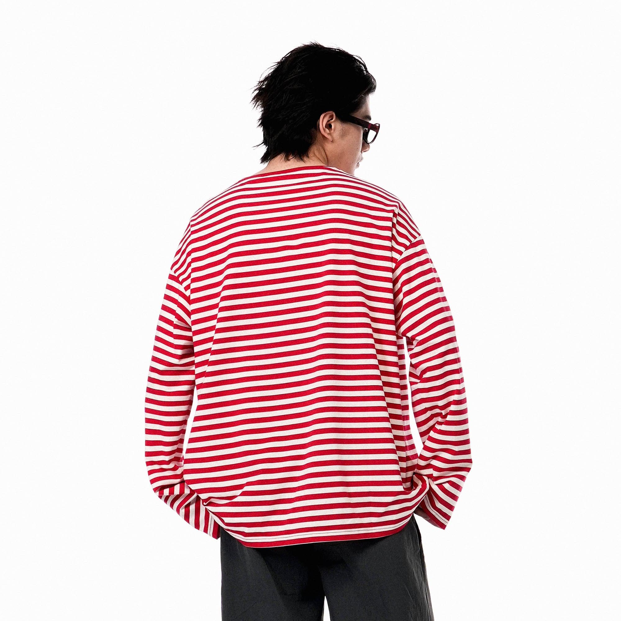 OIPWORD Snack Patchwork Striped Long-Sleeve Tee