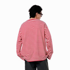 OIPWORD Snack Patchwork Striped Long-Sleeve Tee