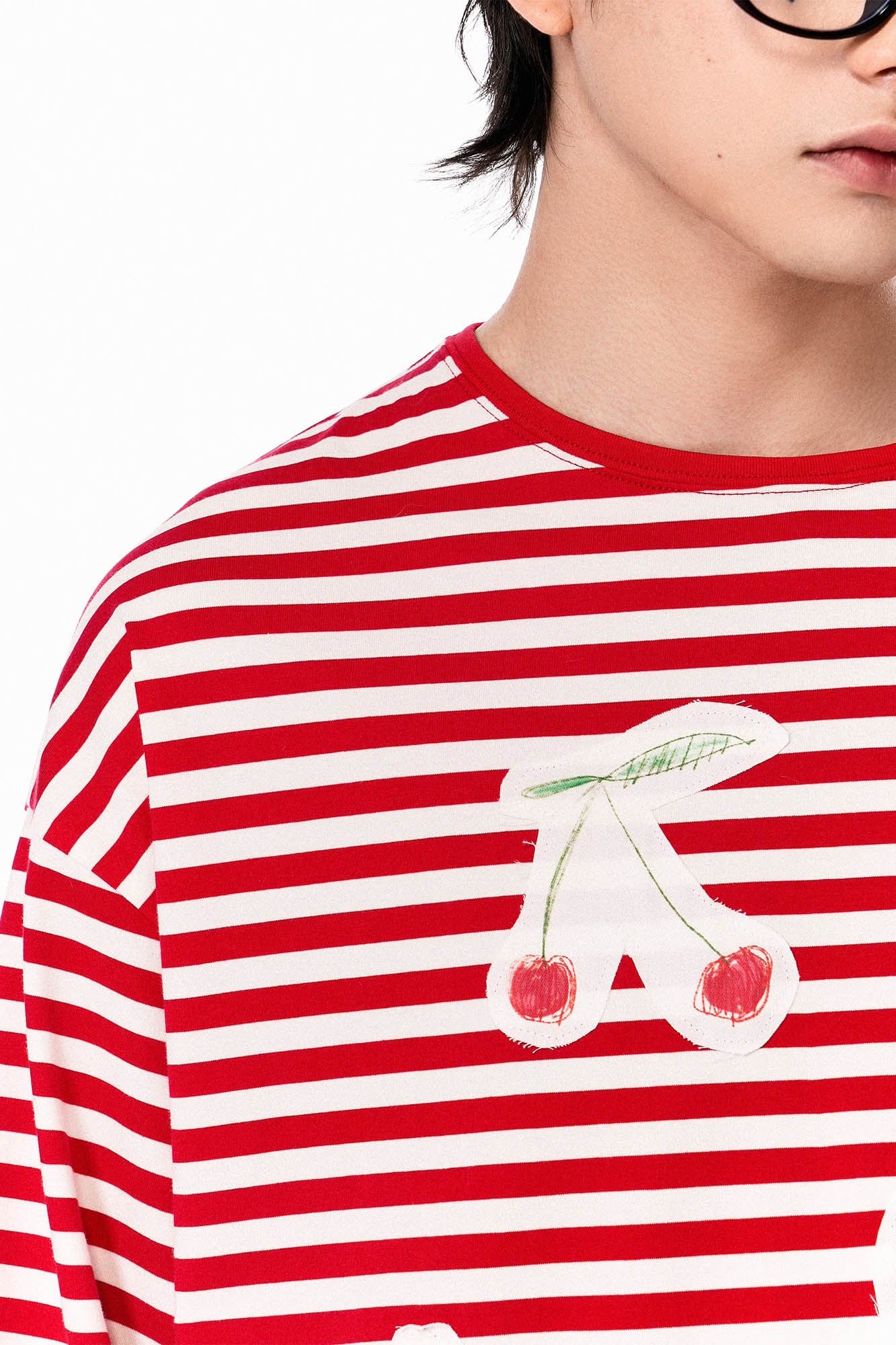 OIPWORD Snack Patchwork Striped Long-Sleeve Tee