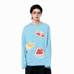 OIPWORD Snack Patchwork Striped Long-Sleeve Tee
