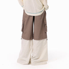 OIPWORD Detachable Plaid Multi-Pocket Wide-Leg Cargo