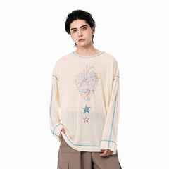 OIPWORD Starlit Heart Stitch Long-Sleeve Tee