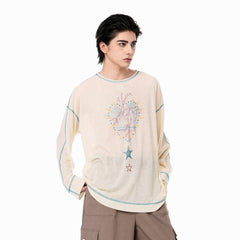 OIPWORD Starlit Heart Stitch Long-Sleeve Tee