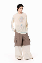 OIPWORD Detachable Plaid Multi-Pocket Wide-Leg Cargo