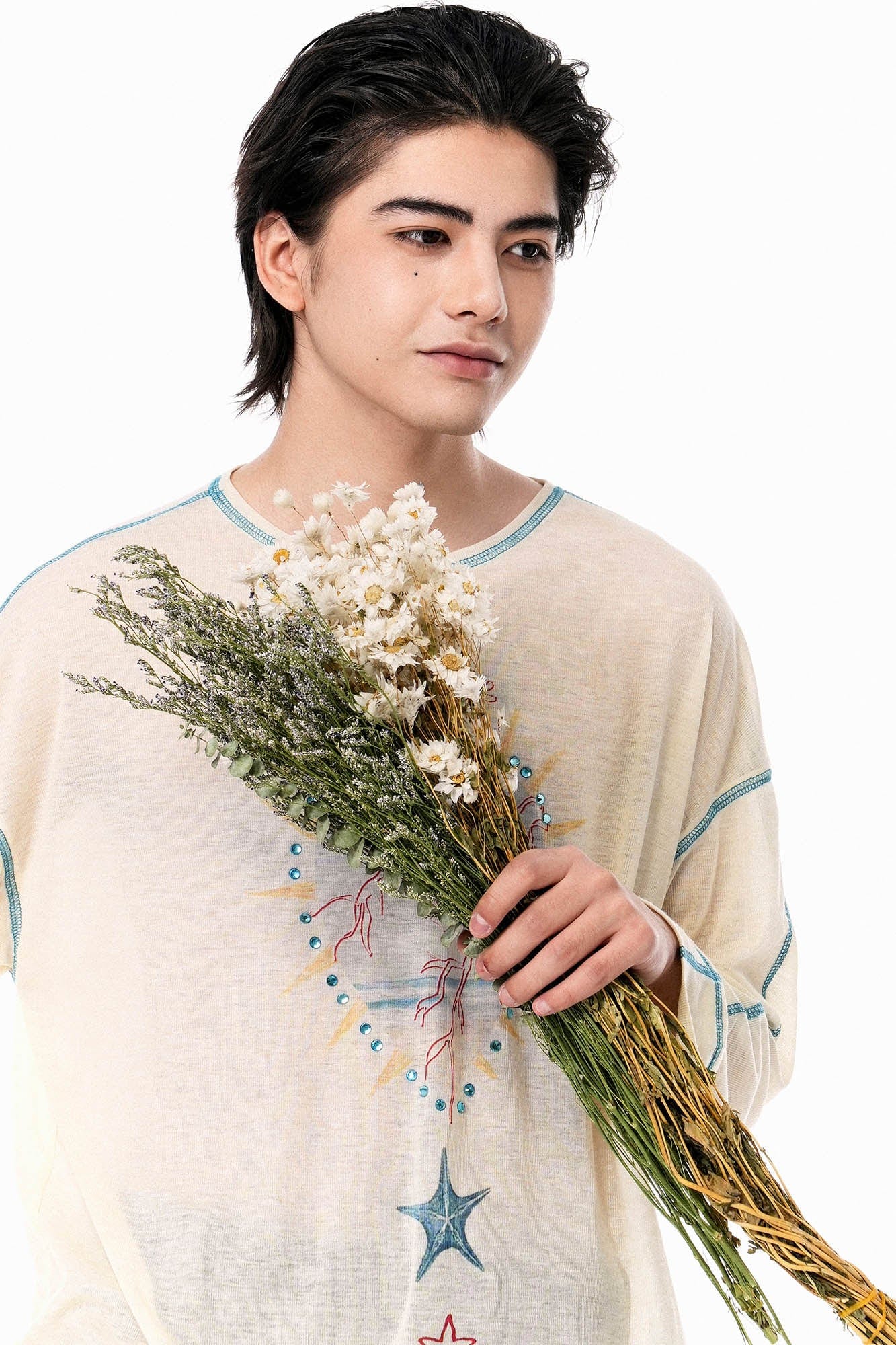 OIPWORD Starlit Heart Stitch Long-Sleeve Tee