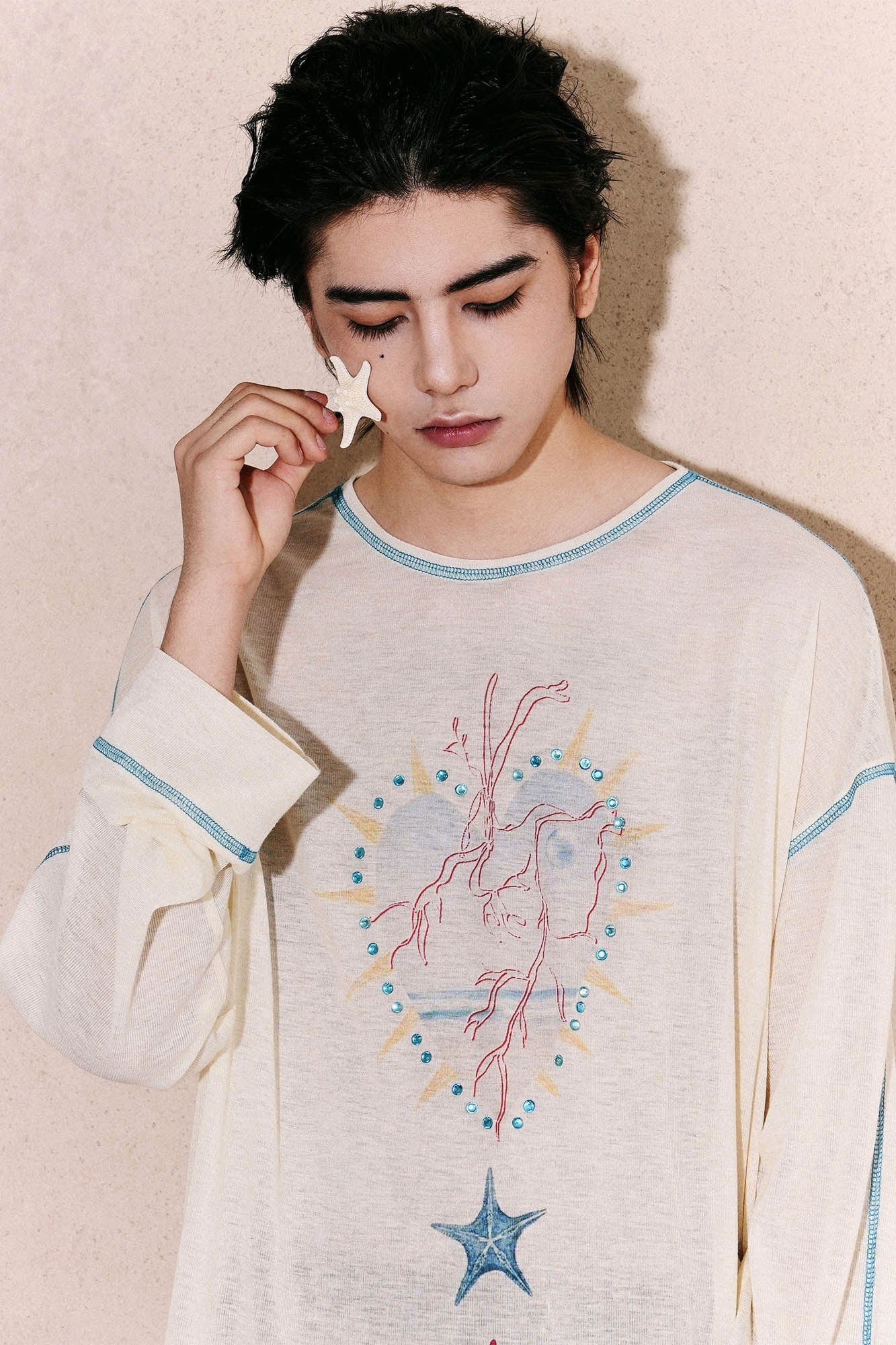OIPWORD Starlit Heart Stitch Long-Sleeve Tee