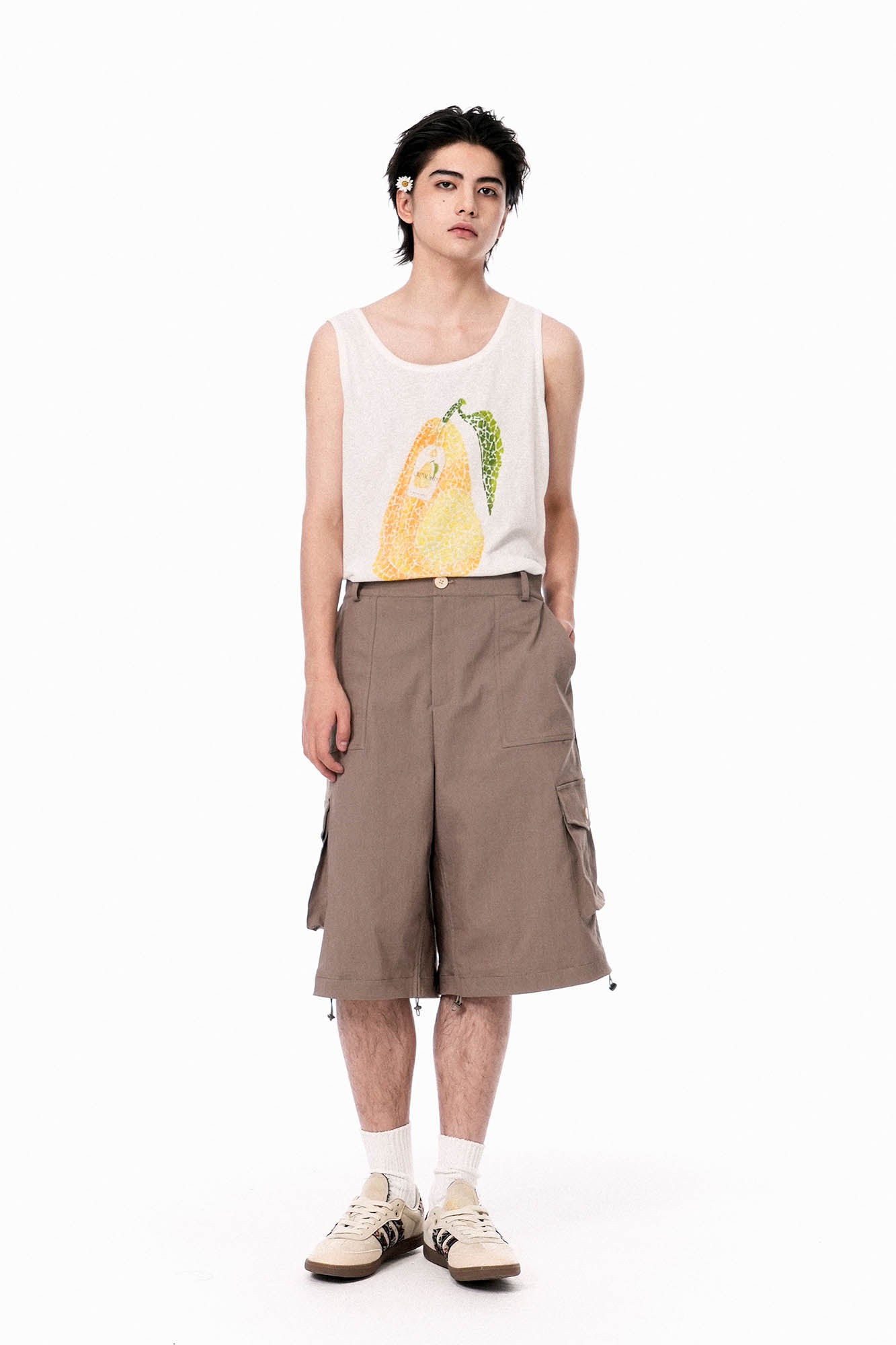 OIPWORD Detachable Plaid Multi-Pocket Wide-Leg Cargo