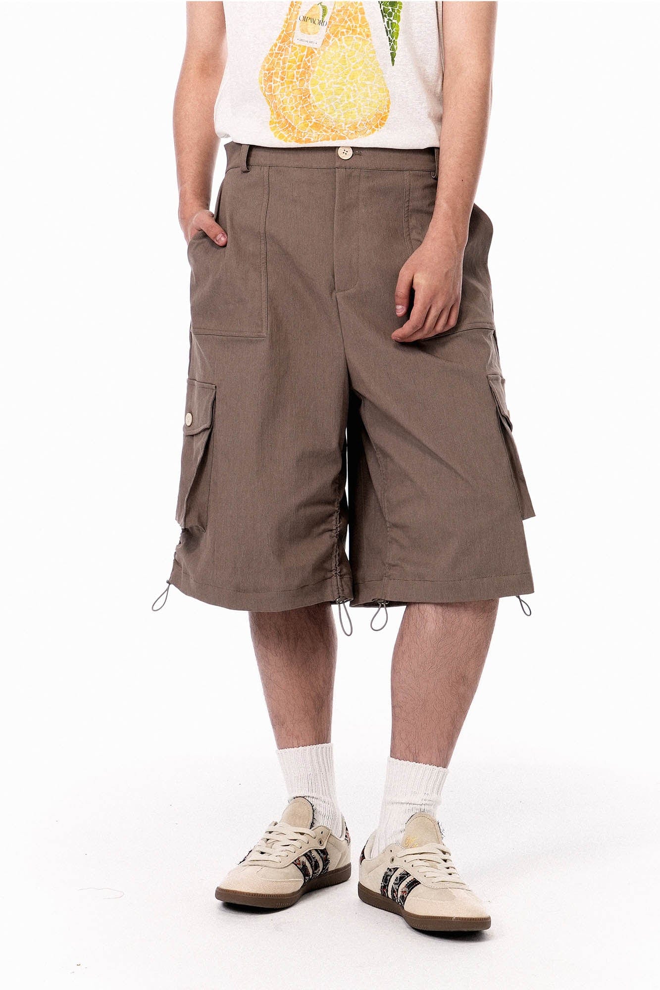 OIPWORD Detachable Plaid Multi-Pocket Wide-Leg Cargo