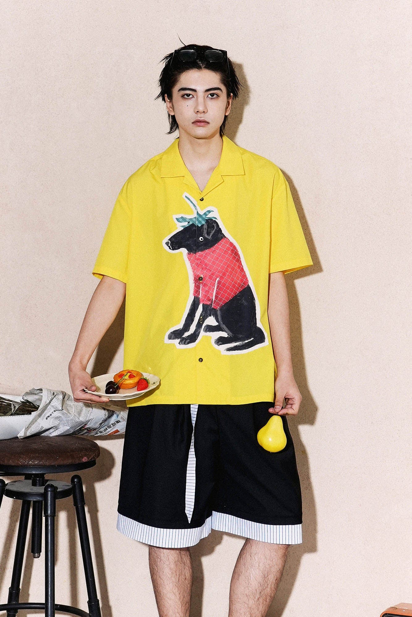 OIPWORD Strawberry Dog Graphic Half Shirt