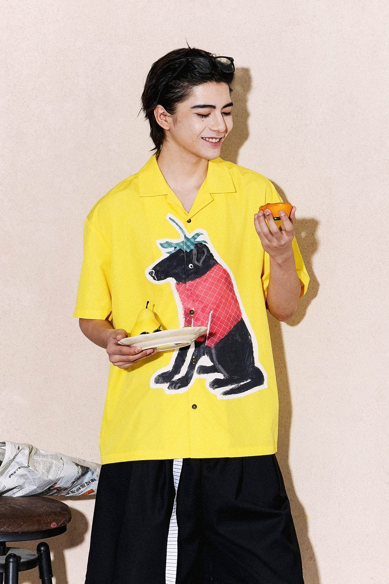 OIPWORD Strawberry Dog Graphic Half Shirt