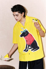 OIPWORD Strawberry Dog Graphic Half Shirt