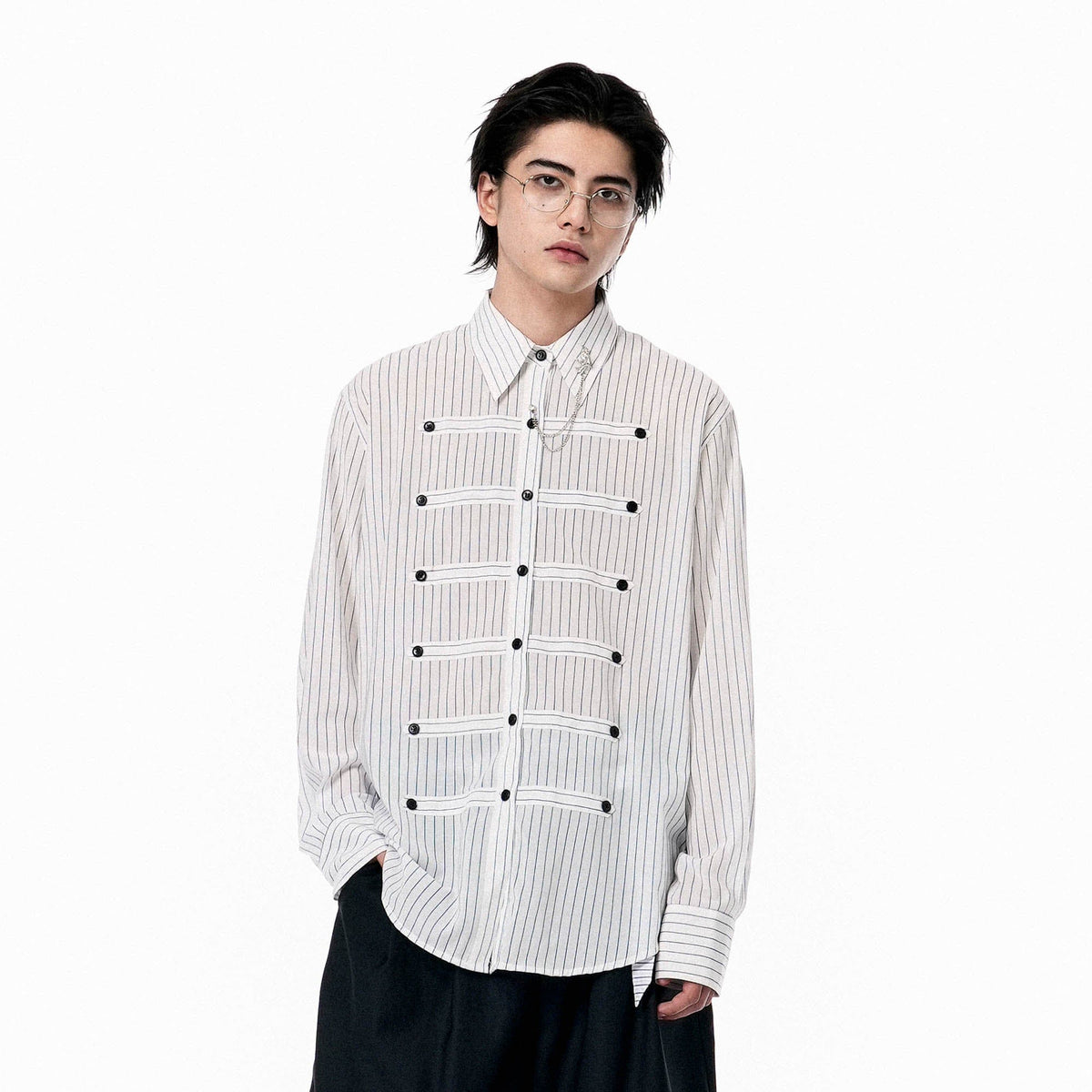 OIPWORD Courtly Multi-Strap Pinstriped Shirt
