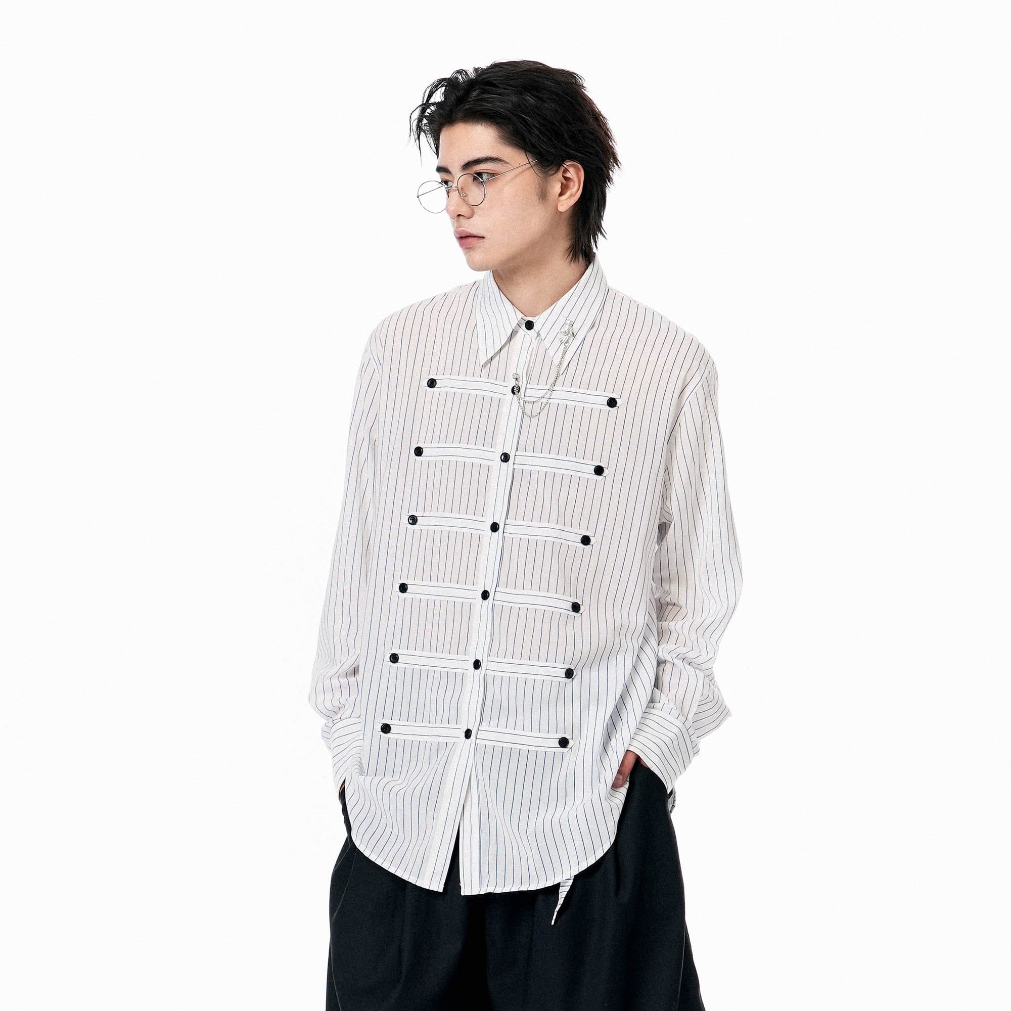 OIPWORD Courtly Multi-Strap Pinstriped Shirt