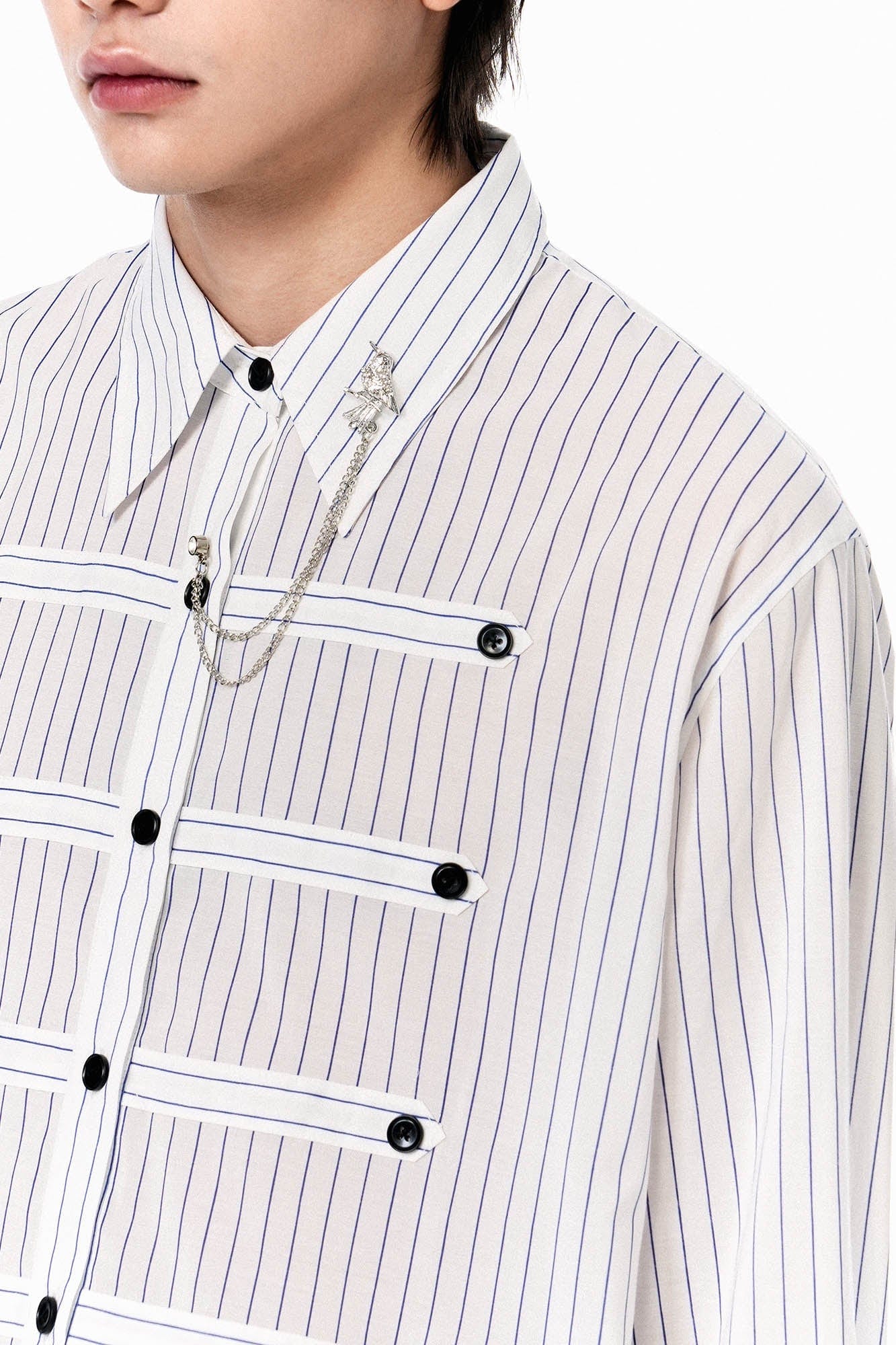 OIPWORD Courtly Multi-Strap Pinstriped Shirt