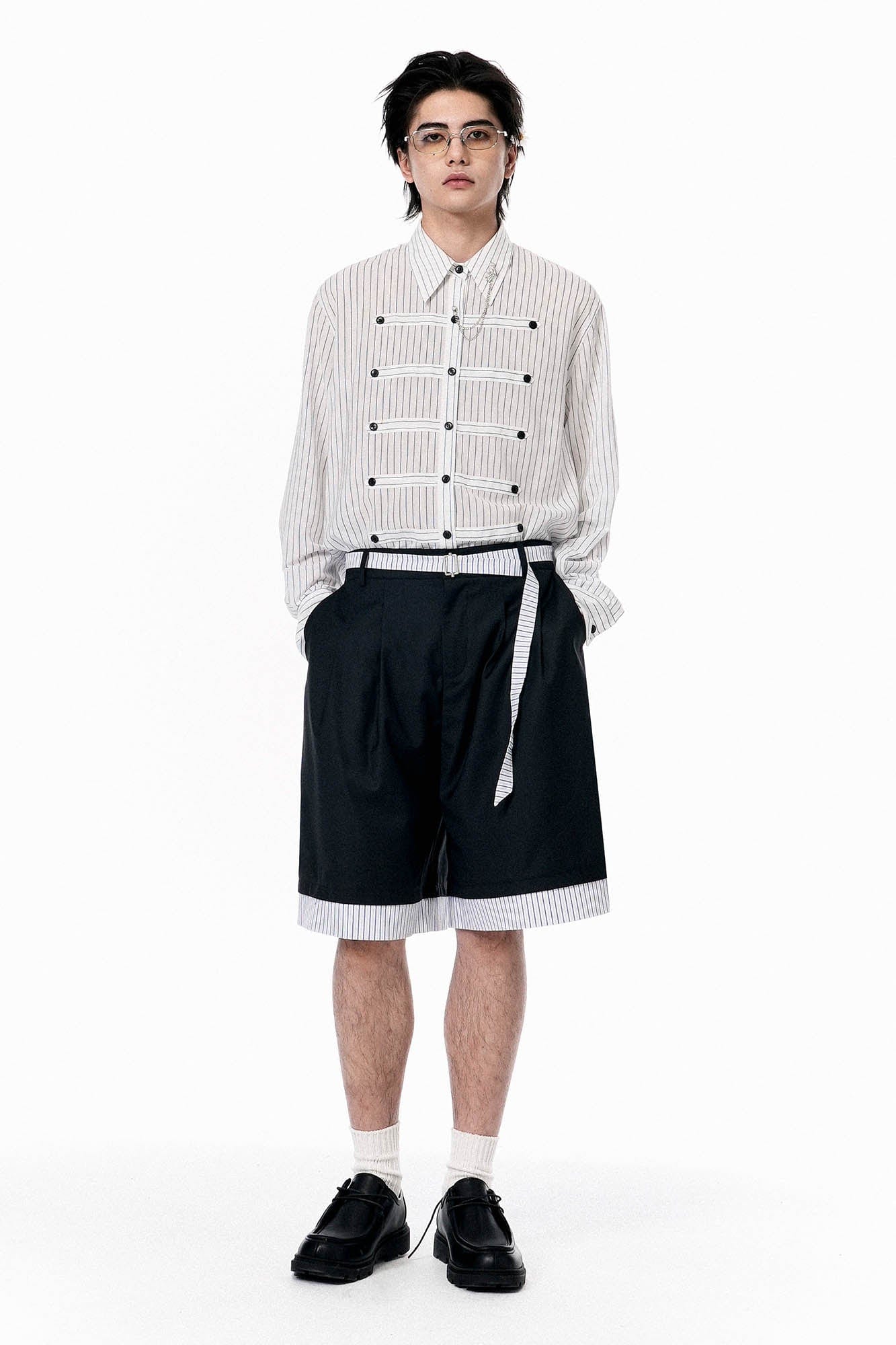 OIPWORD Panelled Stripe Hem Shorts