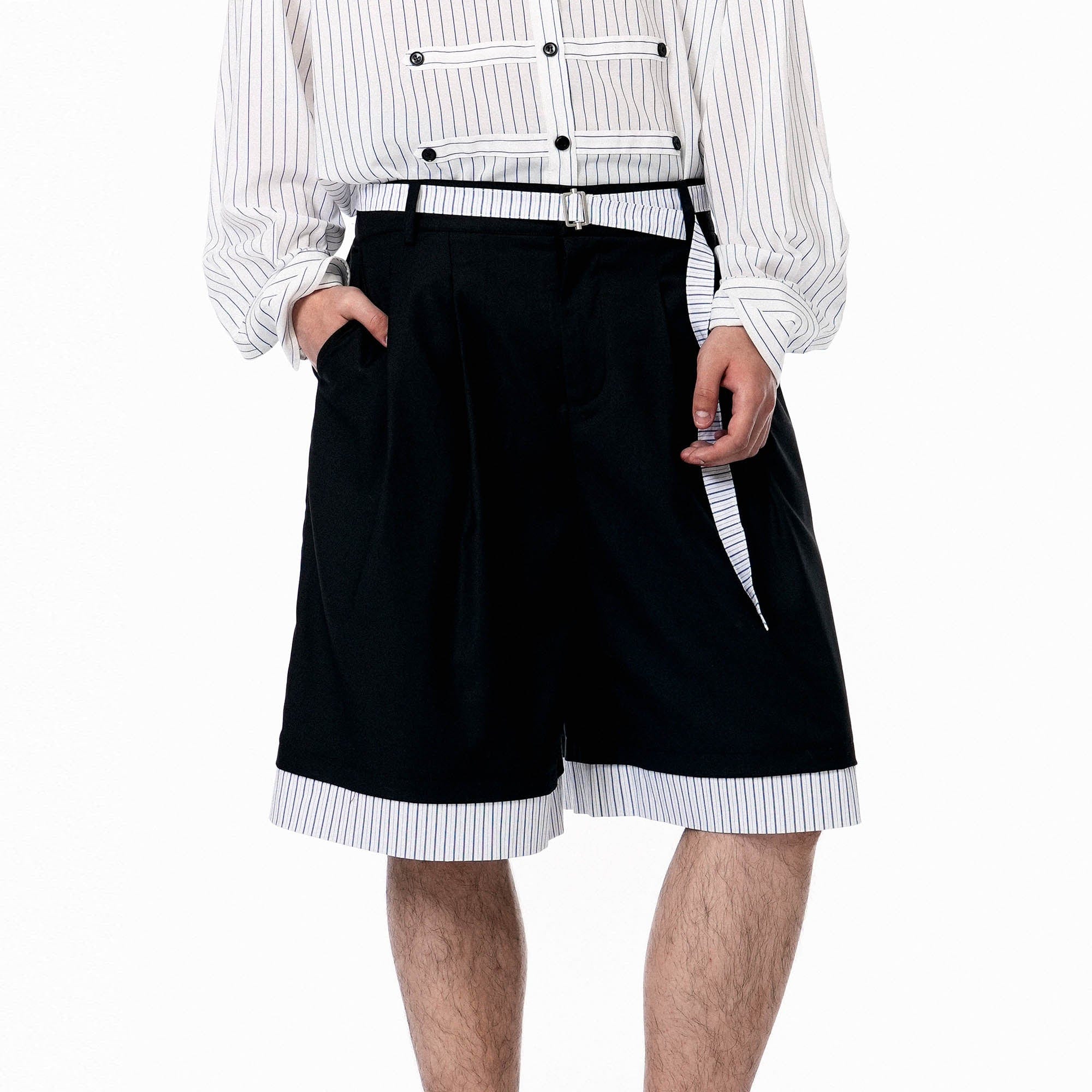 OIPWORD Panelled Stripe Hem Shorts