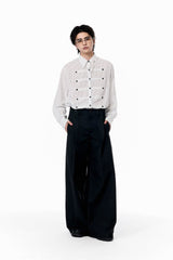 OIPWORD Courtly Multi-Strap Pinstriped Shirt