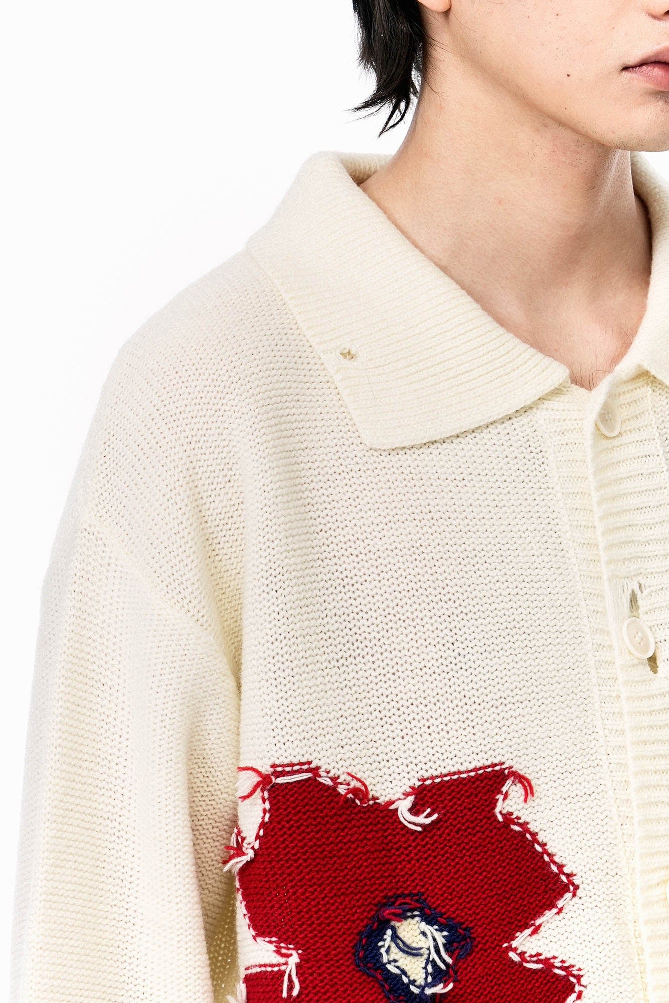 OIPWORD Spring Flower Distressed Cardigan